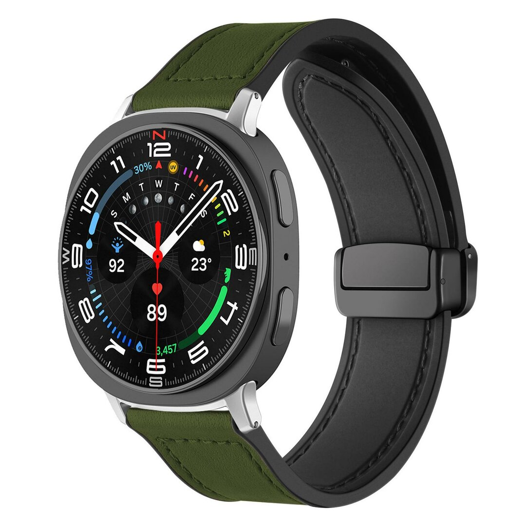 Leder- und Silikonarmband - Gr&uuml;n - Samsung Galaxy Watch 8 Classic - 46mm
