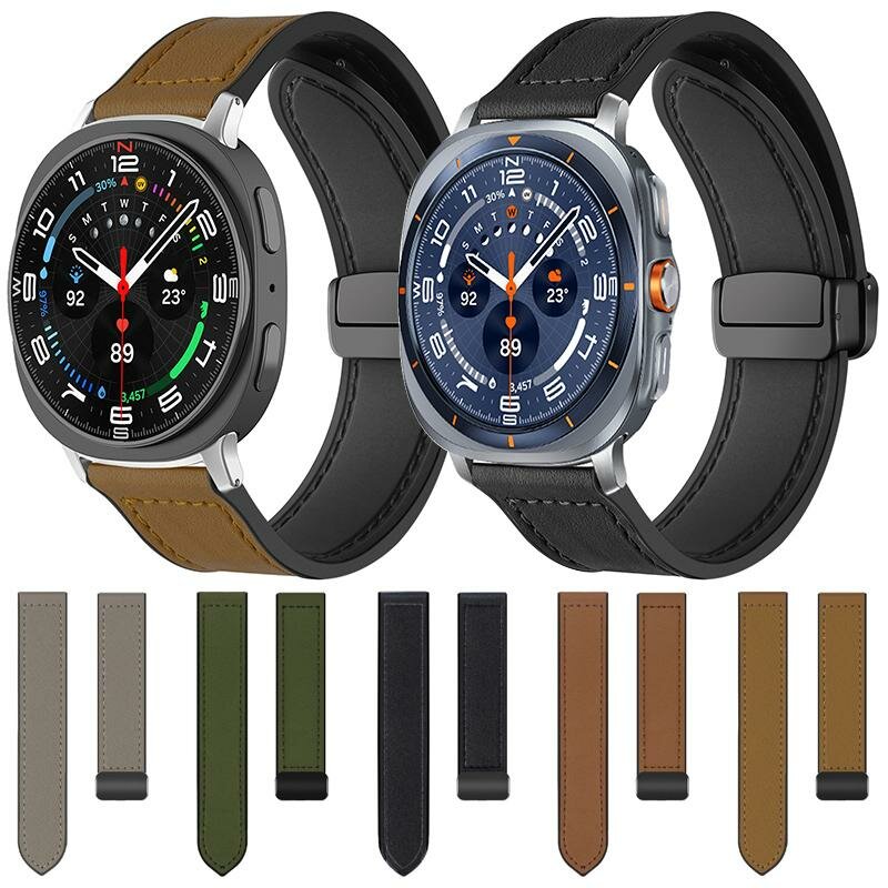 Leder- und Silikonarmband - Gr&uuml;n - Samsung Galaxy Watch 8 Classic - 46mm