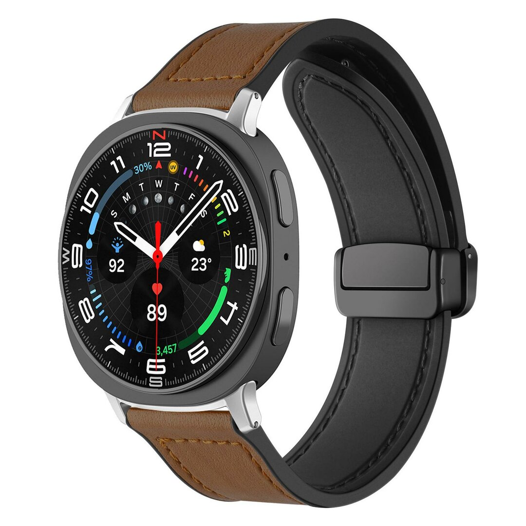 Leder- und Silikonarmband - Dunkelbraun - Samsung Galaxy Watch 8 Classic - 46mm
