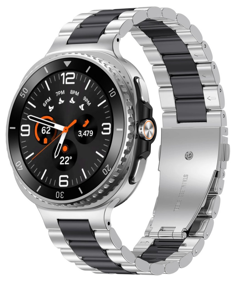 Edelstahl-Gliederarmband - Silber mit Schwarz - Samsung Galaxy Watch 8 Classic - 46mm