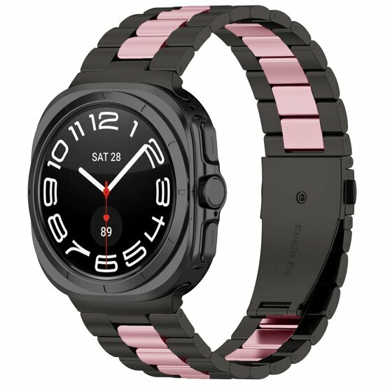 Edelstahl-Gliederarmband - Schwarz mit Ros&eacute;gold - Samsung Galaxy Watch 8 Classic - 46mm