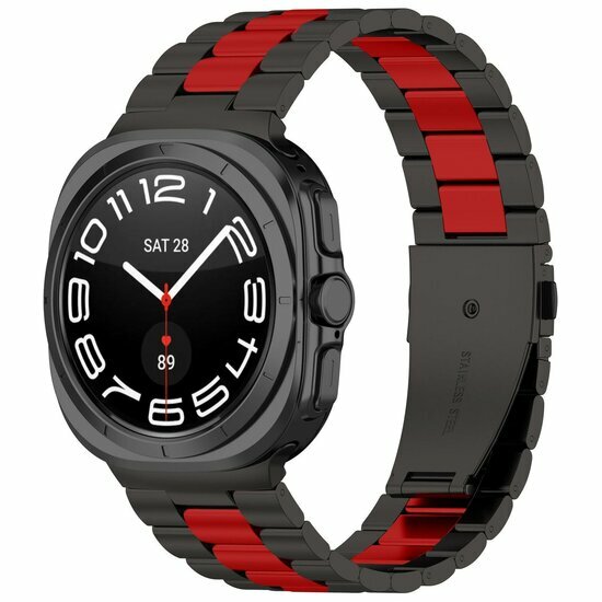 Edelstahl-Gliederarmband - Schwarz mit Rot - Samsung Galaxy Watch 8 Classic - 46mm