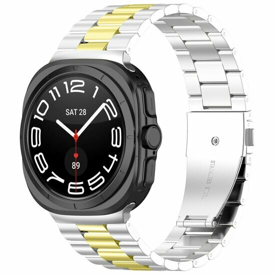 Edelstahl-Gliederarmband - Silber mit Gold - Samsung Galaxy Watch 8 Classic - 46mm