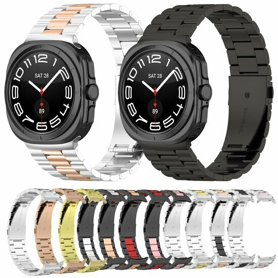 Edelstahl-Gliederarmband - Schwarz mit Gold - Samsung Galaxy Watch 8 Classic - 46mm
