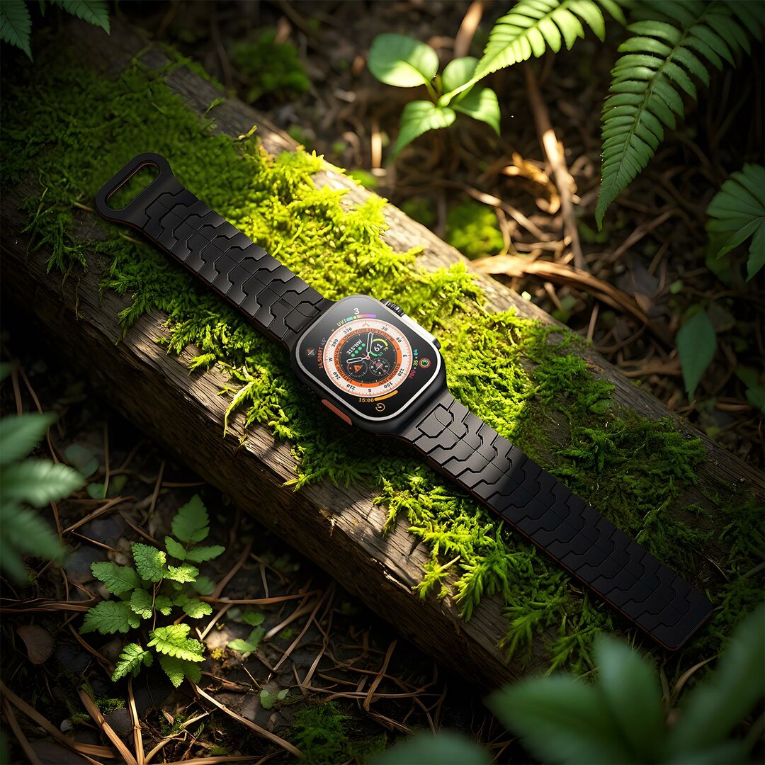 Dragon Scale Silikonarmband - Schwarz mit Orange - Geeignet f&uuml;r Apple Watch 44mm / 45mm / 46mm / 49mm