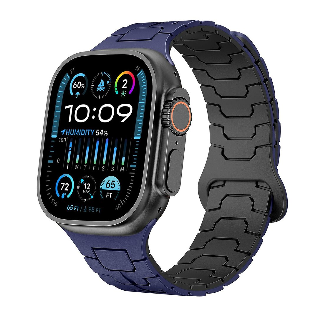 Dragon Scale Silikonarmband - Blau mit Schwarz - Geeignet f&uuml;r Apple Watch 44mm / 45mm / 46mm / 49mm