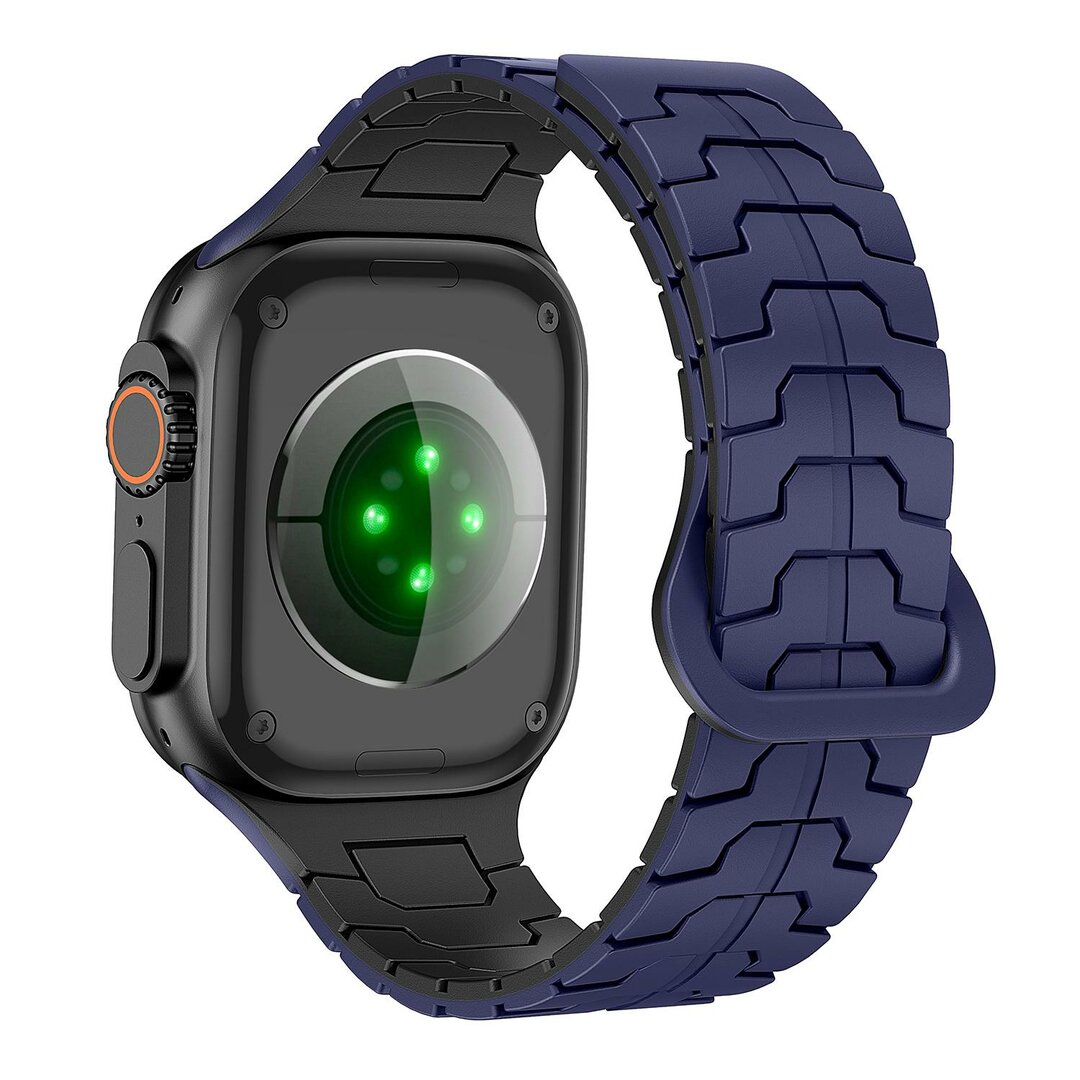 Dragon Scale Silikonarmband - Blau mit Schwarz - Geeignet f&uuml;r Apple Watch 44mm / 45mm / 46mm / 49mm
