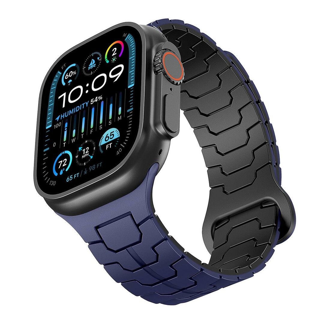 Dragon Scale Silikonarmband - Blau mit Schwarz - Geeignet f&uuml;r Apple Watch 44mm / 45mm / 46mm / 49mm