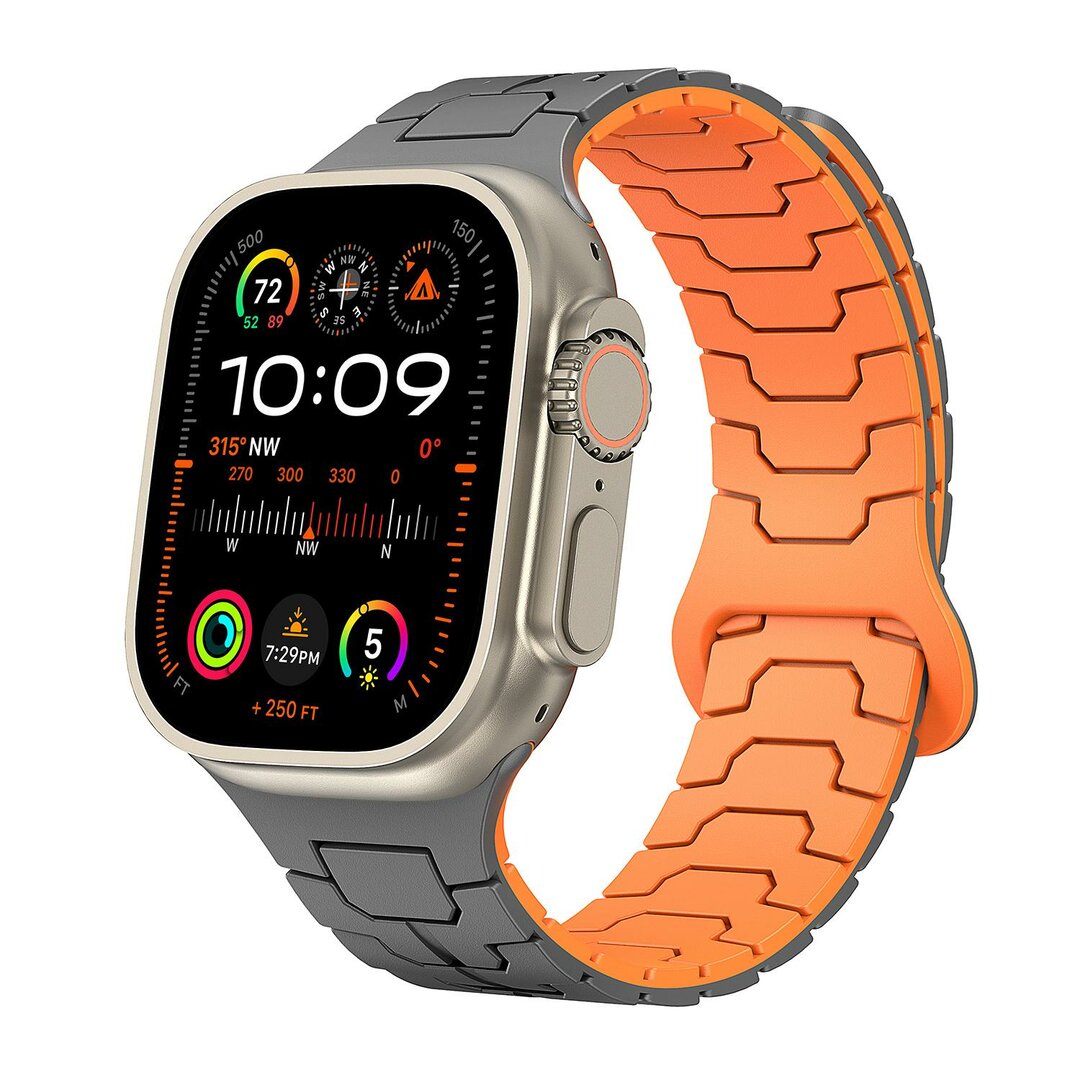 Dragon Scale Silikonarmband - Grau mit Orange - Geeignet f&uuml;r Apple Watch 44mm / 45mm / 46mm / 49mm
