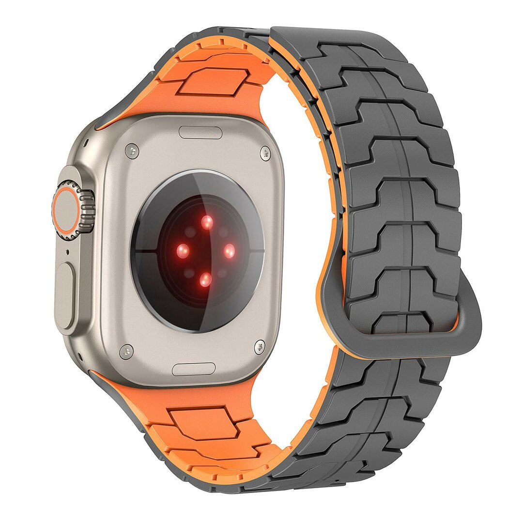 Dragon Scale Silikonarmband - Grau mit Orange - Geeignet f&uuml;r Apple Watch 44mm / 45mm / 46mm / 49mm