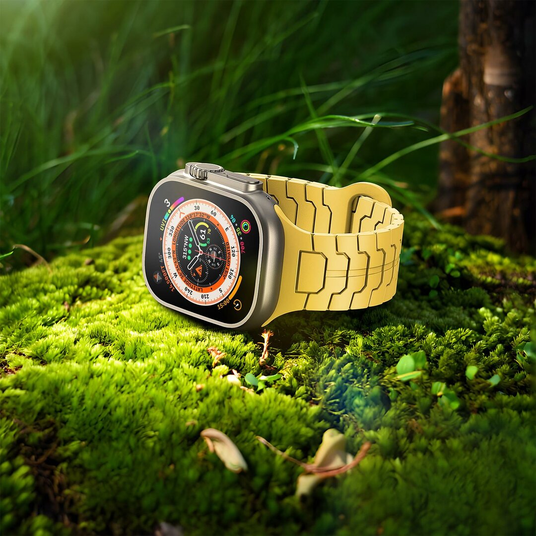 Dragon Scale Silikonarmband - Gelb - Geeignet f&uuml;r Apple Watch 44mm / 45mm / 46mm / 49mm