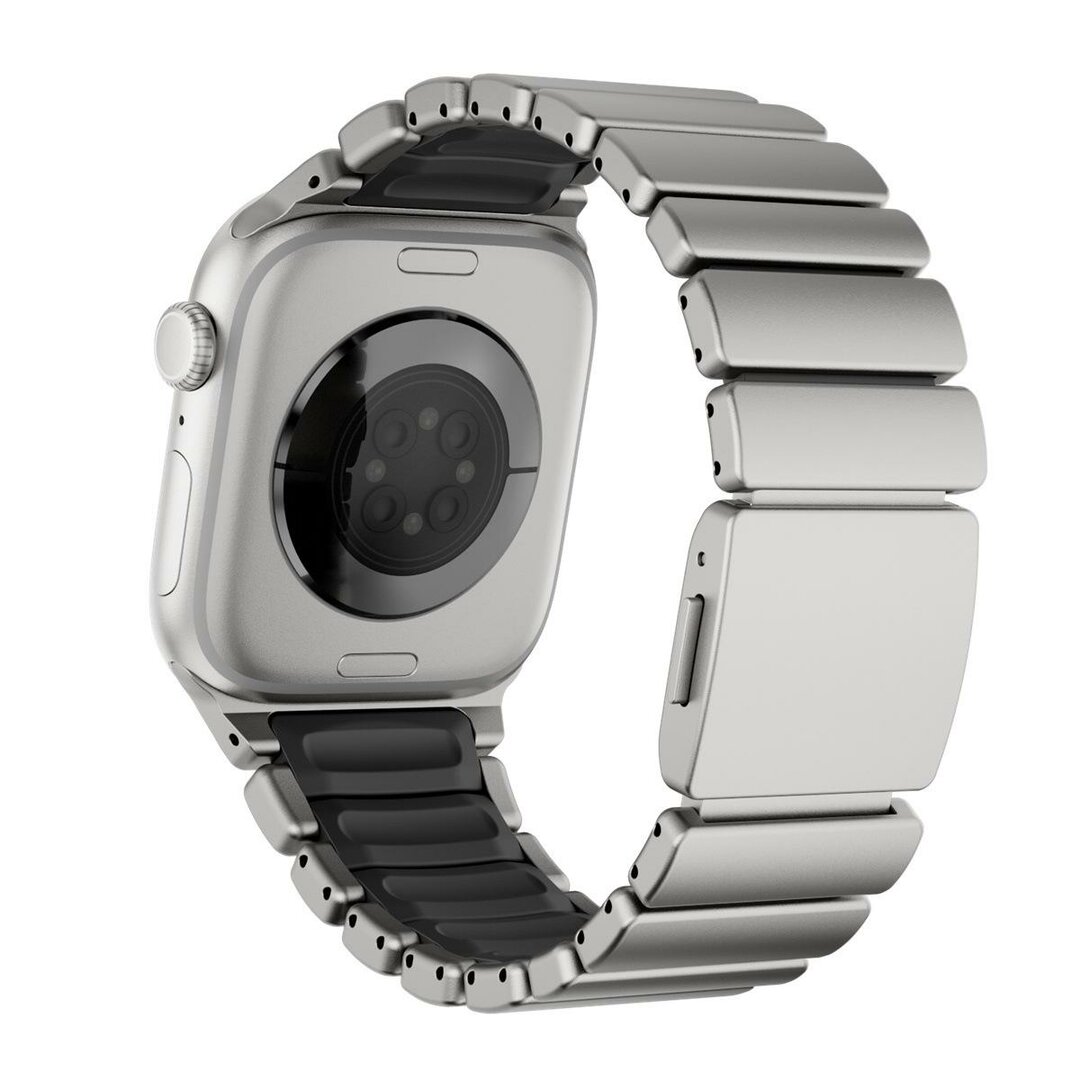 Premium-Edelstahl-/Silikonarmband - Titan mit Schwarz - Passend f&uuml;r Apple Watch 44mm / 45mm / 46mm / 49mm