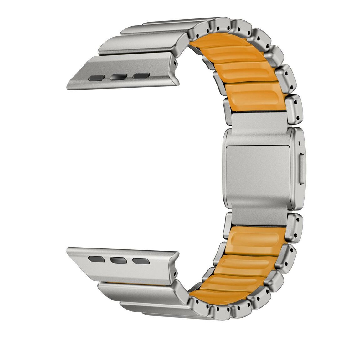 Premium-Edelstahl-/Silikonarmband - Titan mit Orange - Geeignet f&uuml;r Apple Watch 44mm / 45mm / 46mm / 49mm