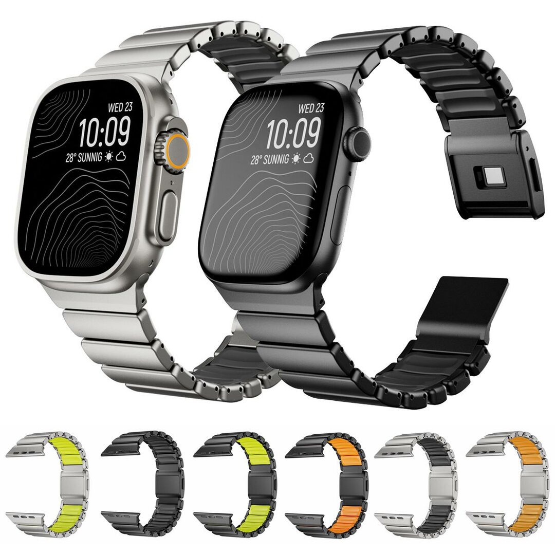 Premium-Edelstahl-/Silikonarmband - Schwarz mit Gr&uuml;n - Geeignet f&uuml;r Apple Watch 44mm / 45mm / 46mm / 49mm