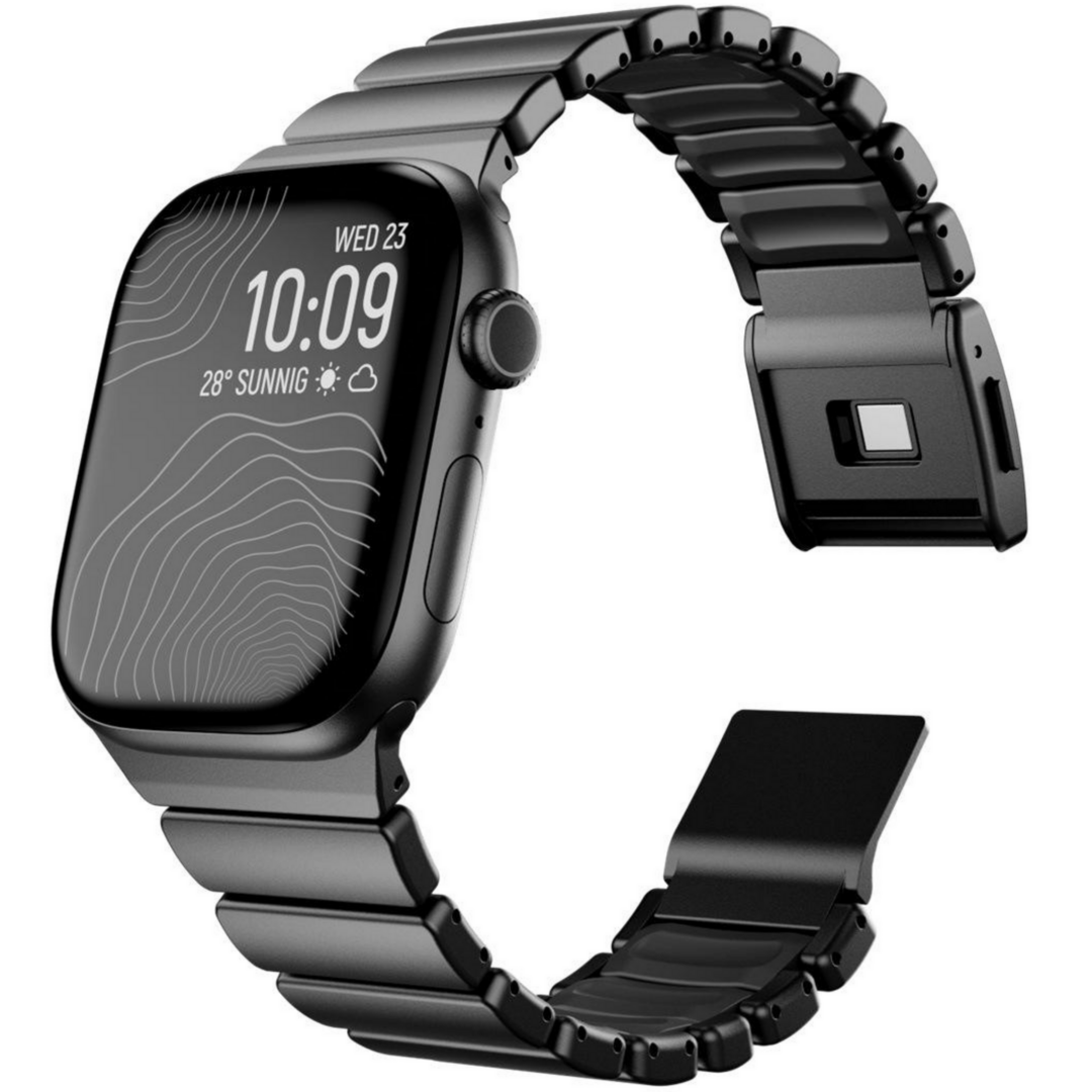 Premium-Edelstahl-/Silikonarmband - Schwarz - Geeignet f&uuml;r Apple Watch 44mm / 45mm / 46mm / 49mm