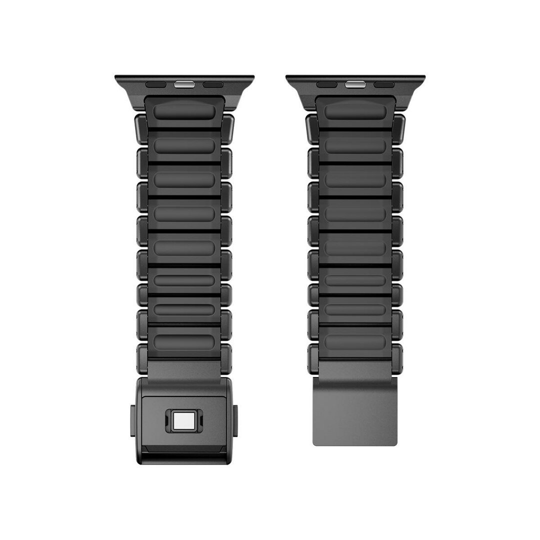 Premium-Edelstahl-/Silikonarmband - Schwarz - Geeignet f&uuml;r Apple Watch 44mm / 45mm / 46mm / 49mm