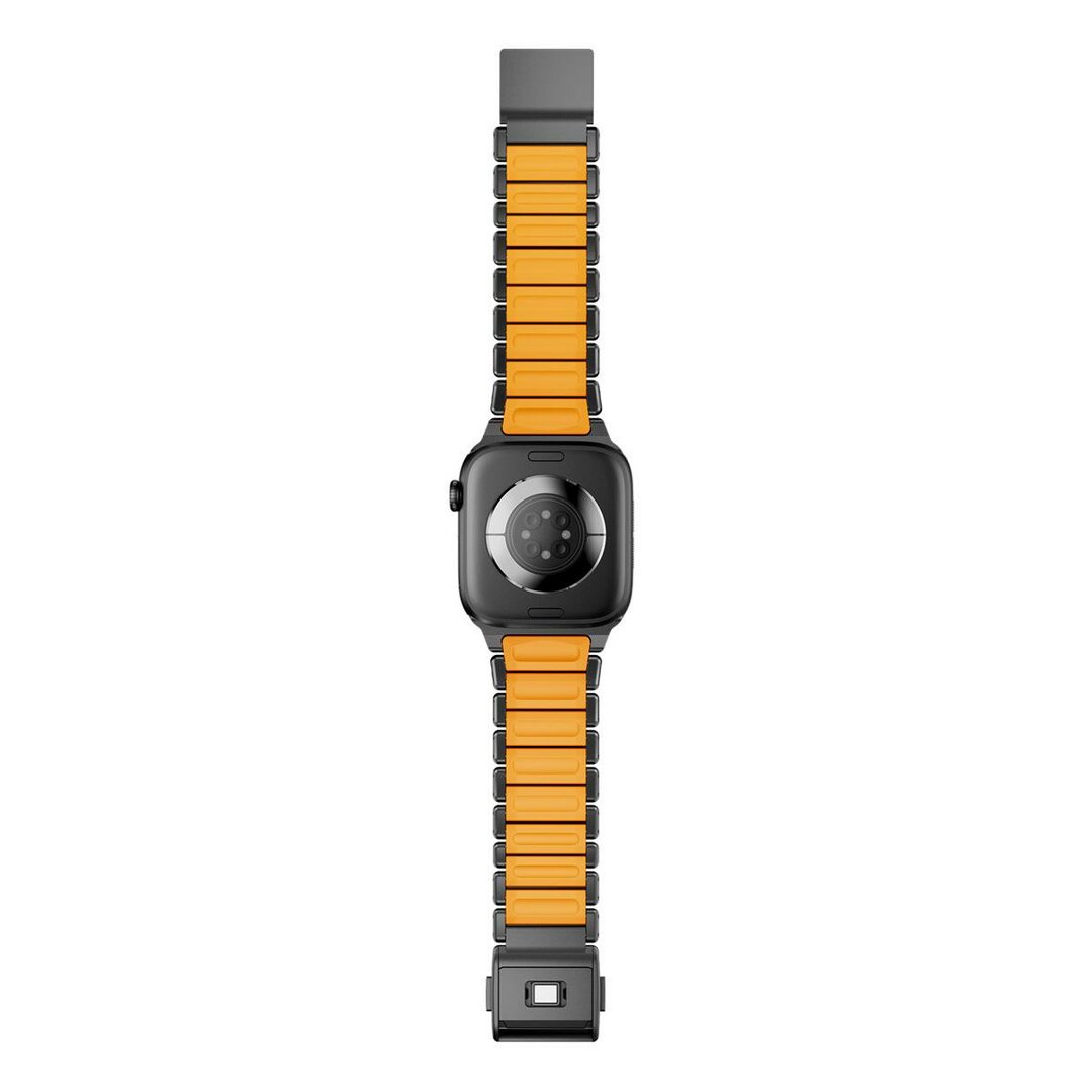 Premium-Edelstahl-/Silikonarmband - Schwarz mit Orange - Geeignet f&uuml;r Apple Watch 44mm / 45mm / 46mm / 49mm