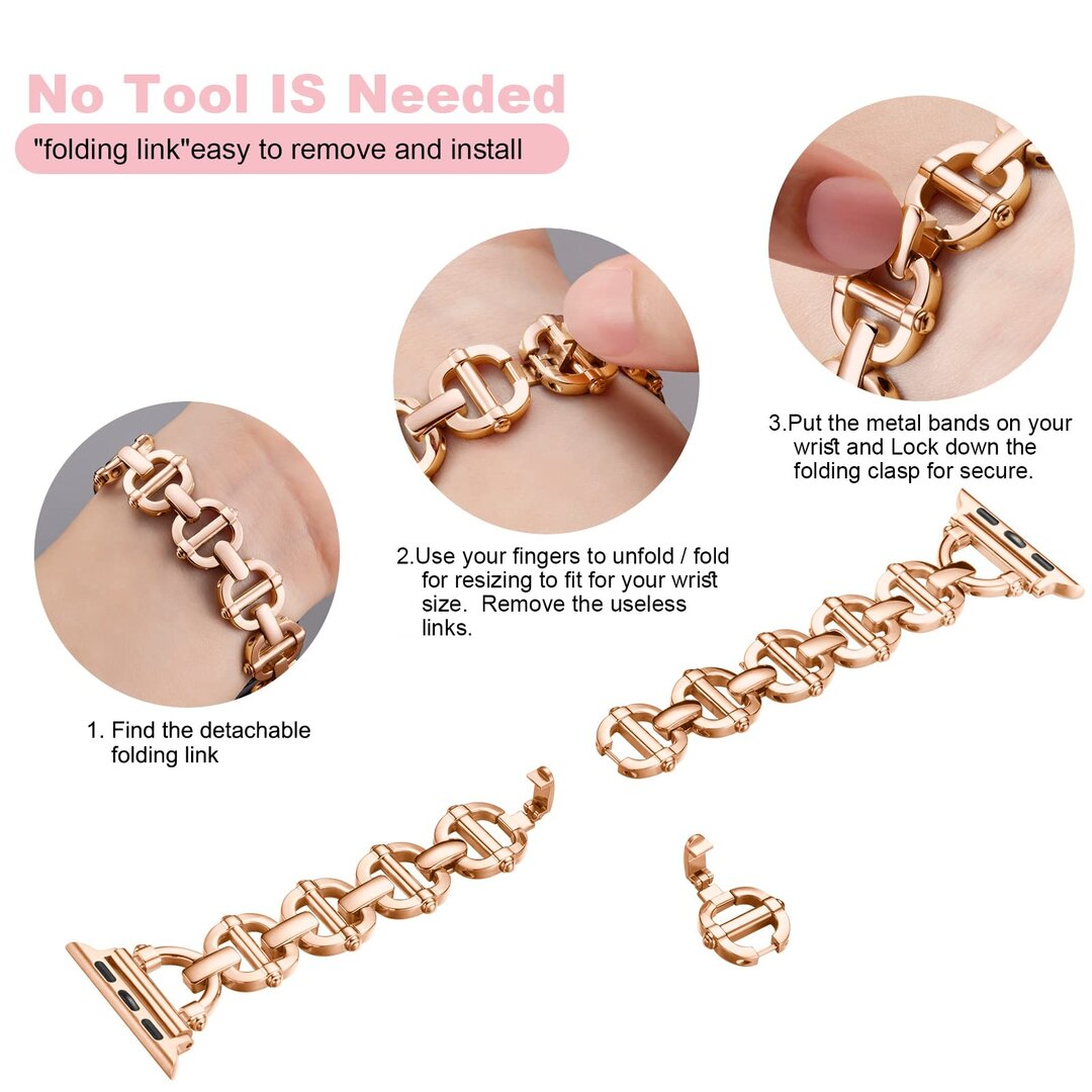 Metall-Leitergliederarmband - Champagner / Ros&eacute;gold - Passend f&uuml;r Apple Watch 44mm / 45mm / 46mm / 49mm