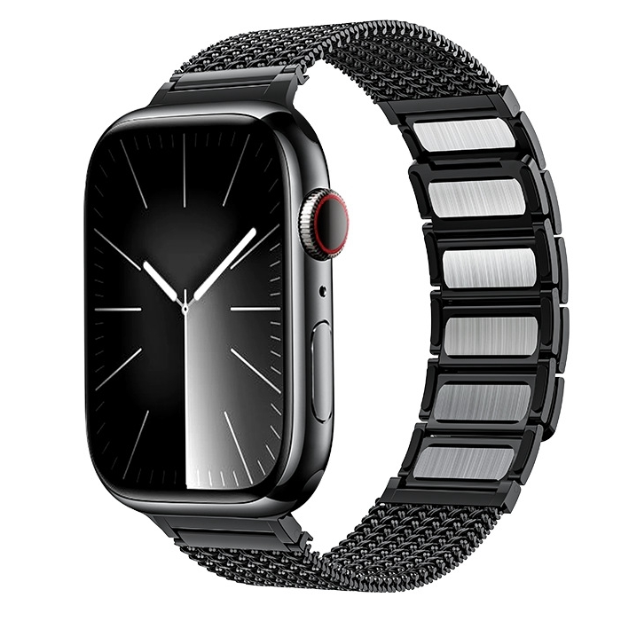Luxuri&ouml;ses magnetisches Edelstahlband - Schwarz - Geeignet f&uuml;r Apple Watch 44mm / 45mm / 46mm / 49mm
