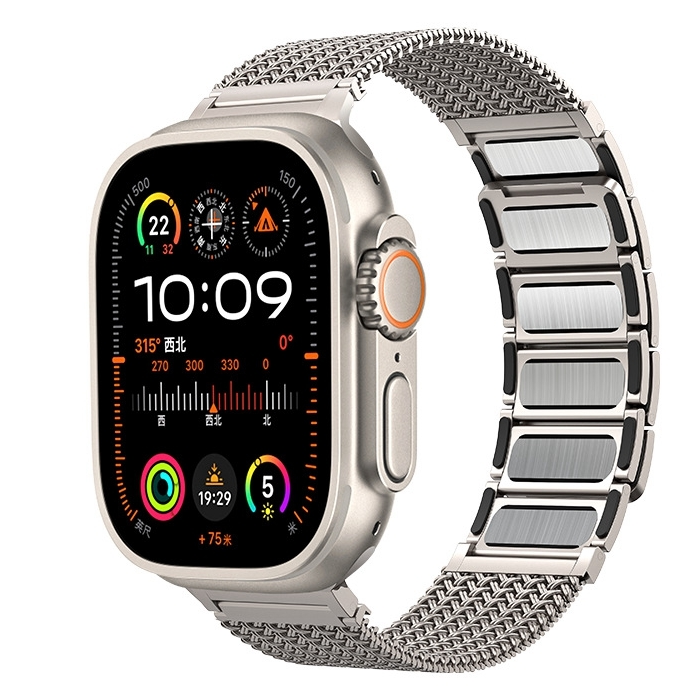 Luxuri&ouml;ses magnetisches Edelstahlband - Farbe Titan - Geeignet f&uuml;r Apple Watch 44mm / 45mm / 46mm / 49mm