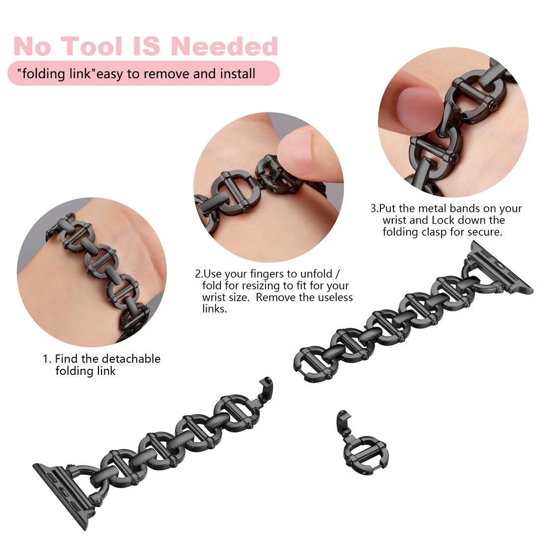 Metall-Leitergliederarmband - Schwarz - Passend f&uuml;r Apple Watch 38mm / 40mm / 41mm / 42mm