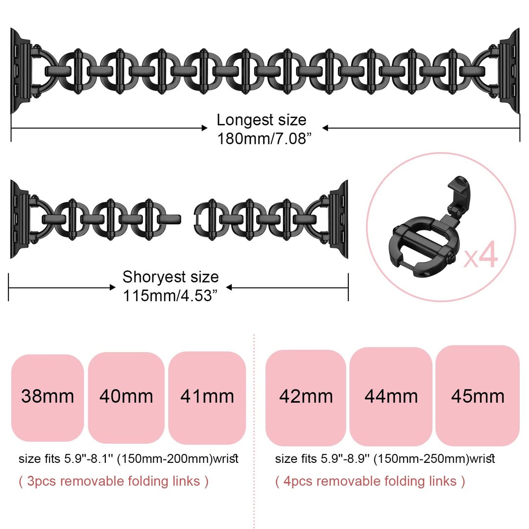 Metall-Leitergliederarmband - Schwarz - Passend f&uuml;r Apple Watch 38mm / 40mm / 41mm / 42mm