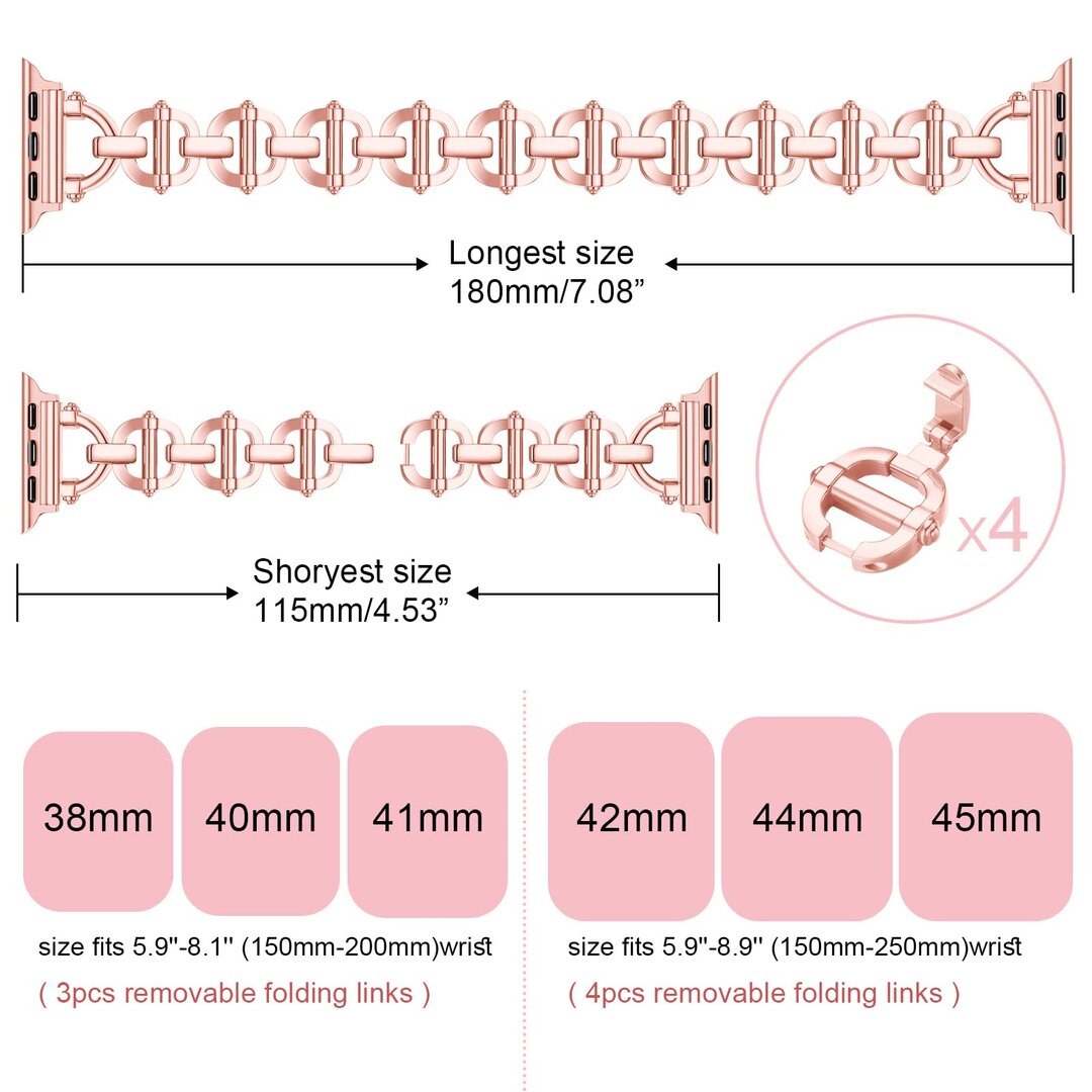 Metall-Leitergliederarmband - Rose pink - Passend f&uuml;r Apple Watch 38mm / 40mm / 41mm / 42mm