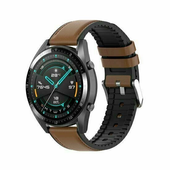Leder- und Silikonarmband - Braun - Huawei Watch 5 - 46mm