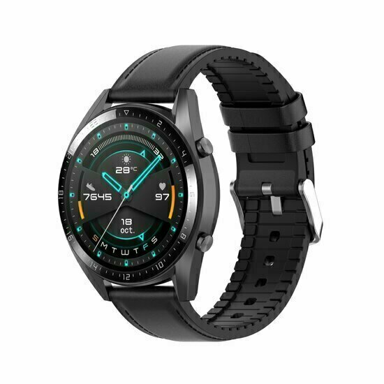 Leder- und Silikonarmband - Schwarz - Huawei Watch 5 - 46mm
