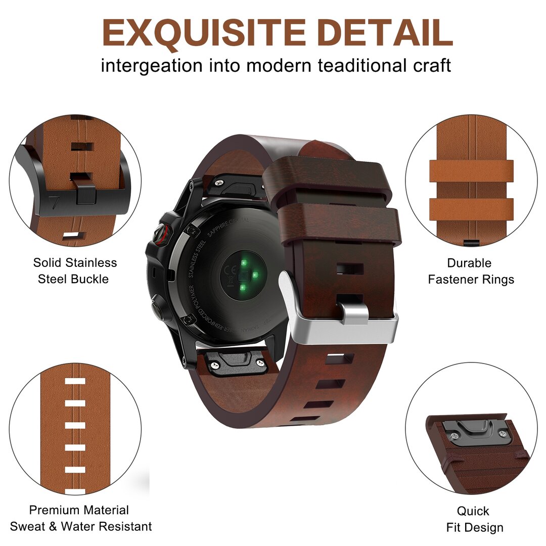 Lederband - Rotbraun - Garmin Fenix 7X / 6X / 5X