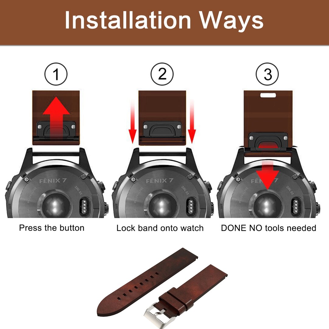 Lederband - Rotbraun - Garmin Fenix 7X / 6X / 5X
