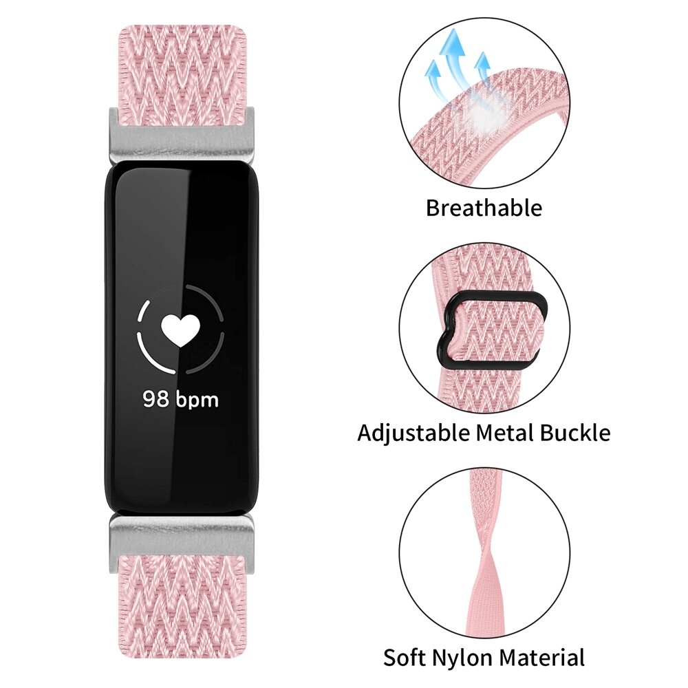 Fitbit Inspire 3 &ndash; Elastisches Solo Loop Nylonarmband - Rosa