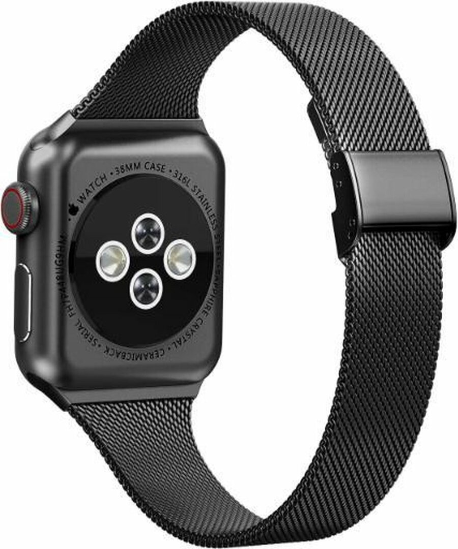 Milanaise Slim Fit Armband - Schwarz - Geeignet f&uuml;r Apple Watch 44mm / 45mm / 46mm / 49mm