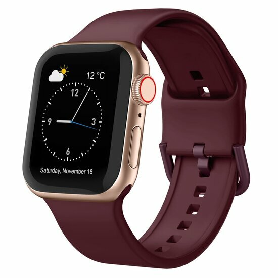 Weiches Silikonarmband mit Schnallenverschluss - Bordeaux - Geeignet f&uuml;r Apple Watch 38mm / 40mm / 41mm / 42mm