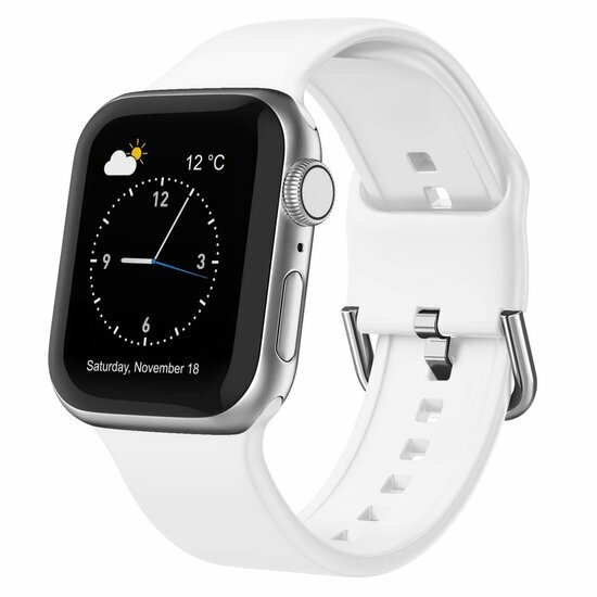 Weiches Silikonarmband mit Schnallenverschluss - Wei&szlig; - Geeignet f&uuml;r Apple Watch 38mm / 40mm / 41mm / 42mm