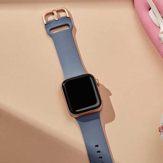 Weiches Silikonarmband mit Schnallenverschluss - Blaugrau - Geeignet f&uuml;r Apple Watch 38mm / 40mm / 41mm / 42mm