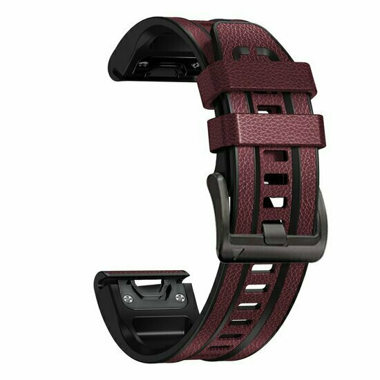 Leder- und Silikonarmband - Bordeaux - Garmin Fenix 9 / 9 pro - 47mm