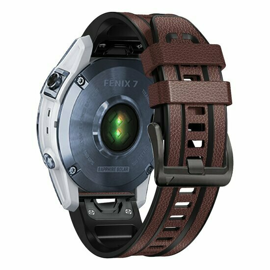 Leder- und Silikonarmband - Dunkelbraun - Garmin Fenix 9 / 9 pro - 51mm