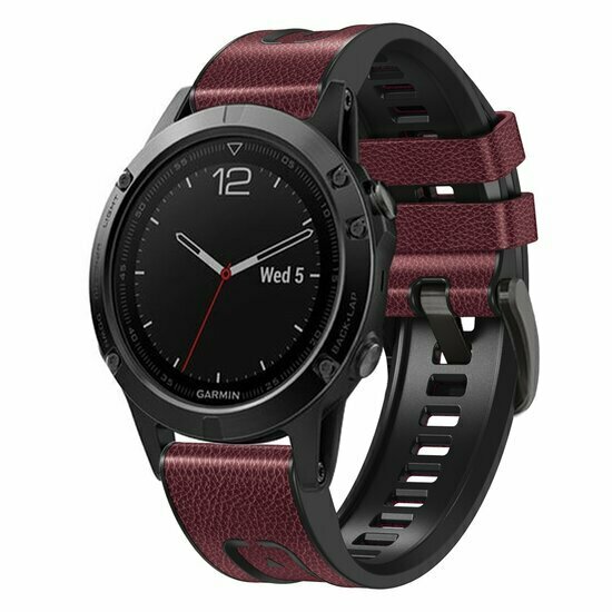 Leder- und Silikonarmband - Bordeaux - Garmin Fenix 9 / 9 pro - 51mm