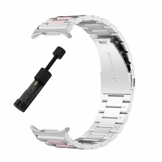 Edelstahl-Gliederarmband - Silber mit Ros&eacute;gold - Samsung Galaxy Watch 9 - 40mm / 44mm