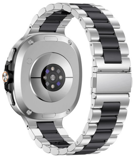 Edelstahl-Gliederarmband - Silber mit Schwarz - Samsung Galaxy Watch 9 - 40mm / 44mm