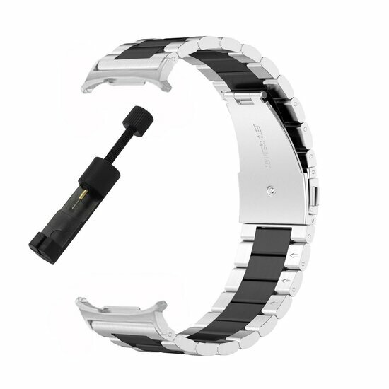 Edelstahl-Gliederarmband - Silber mit Schwarz - Samsung Galaxy Watch 9 - 40mm / 44mm