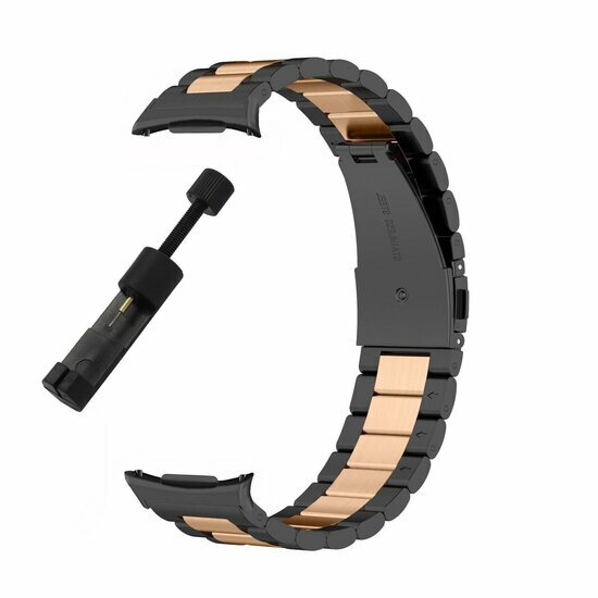 Edelstahl-Gliederarmband - Schwarz mit Champagnergold - Samsung Galaxy Watch 9 - 40mm / 44mm