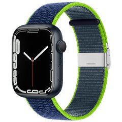 Nylonband mit Clipverschluss - Dunkelblau mit Gr&uuml;n - Geeignet f&uuml;r Apple Watch 38mm / 40mm / 41mm / 42mm