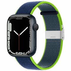 Nylonband mit Clipverschluss - Dunkelblau mit Gr&uuml;n - Geeignet f&uuml;r Apple Watch 44mm / 45mm / 46mm / 49mm
