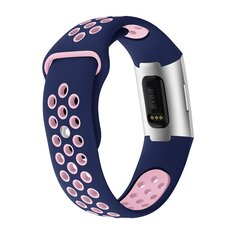 Fitbit Charge 3 &amp; 4 Silikon DOT Armband - Rosa / Blau - Gr&ouml;&szlig;e: Klein