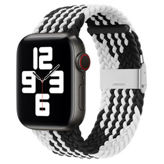 Geflochtenes Armband - Schwarz mit Wei&szlig; - Geeignet f&uuml;r Apple Watch 38mm / 40mm / 41mm / 42mm
