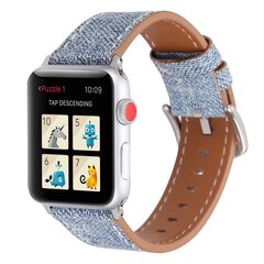 Echtes Lederarmband mit Denim-Muster - Hellblau - Geeignet f&uuml;r Apple Watch 38mm / 40mm / 41mm / 42mm
