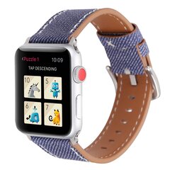 Echtes Lederarmband mit Denim-Muster - Dunkelblau - Geeignet f&uuml;r Apple Watch 38mm / 40mm / 41mm / 42mm