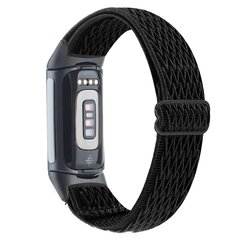 FitBit Charge 5 &amp; 6 Elastisches Solo-Schleifen-Nylonband - Schwarz